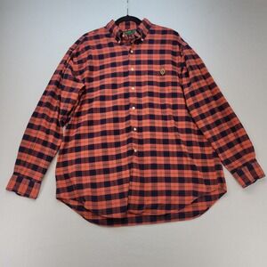 Lauren Ralph Lauren Button Down Shirt Mens Large Orange Plaid Crest Logo